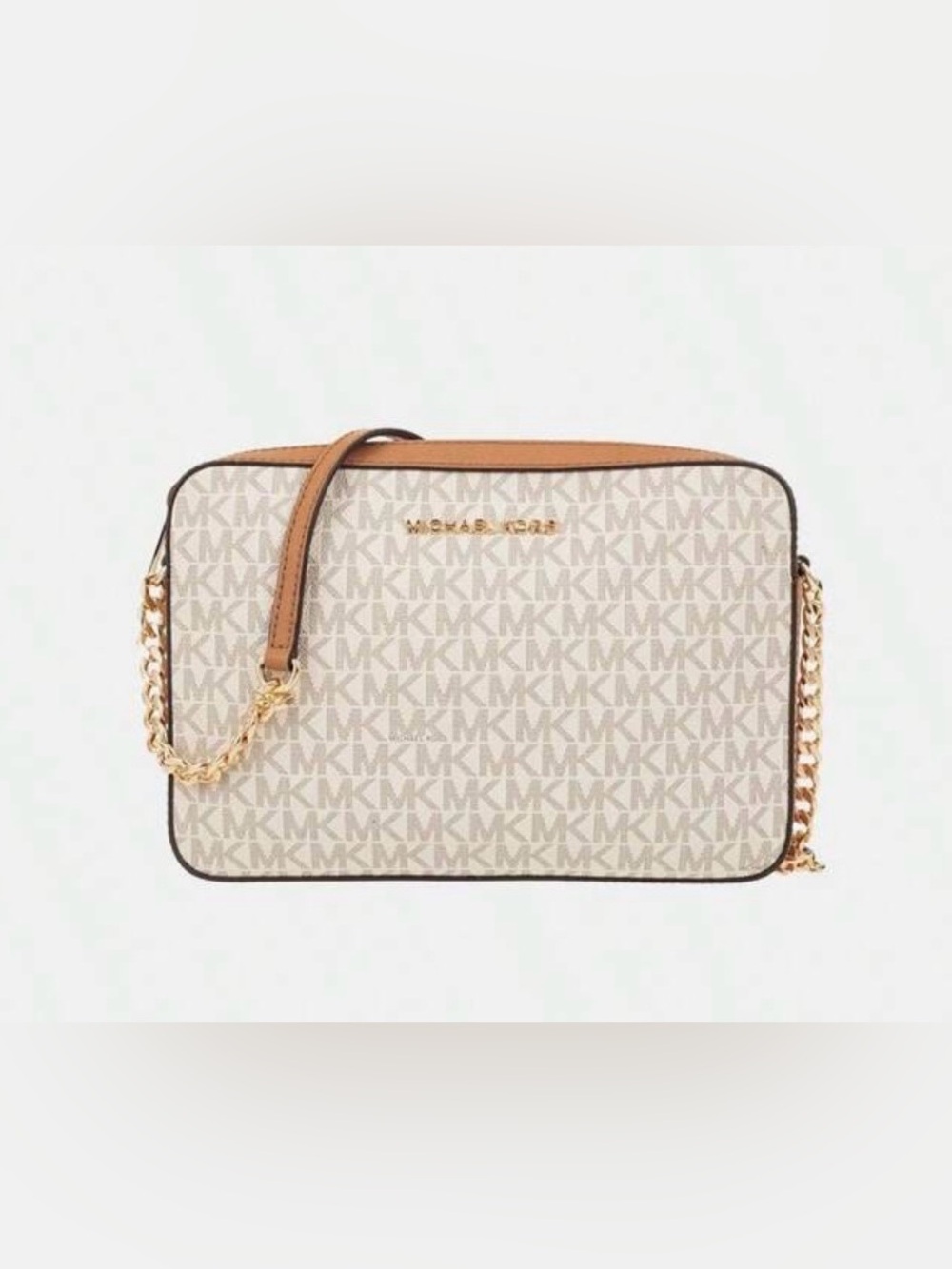 Michael Kors Jet Set Large East West Crossbody Vanilla Acorn MK Signature NWT